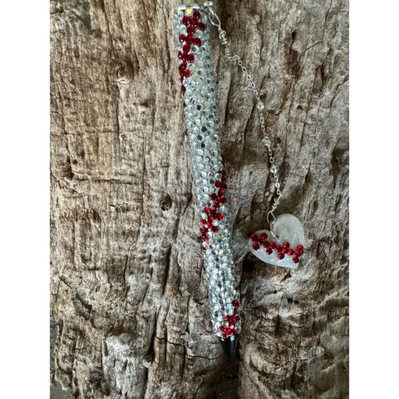 Hand Made Gel Baseball Pen Red Crystal Rhinestones w/ Resin and Rhinestone Charm - Picture 4 of 8